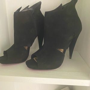 Christian Louboutin Black Suede Belveconica Flame Ankle Booties